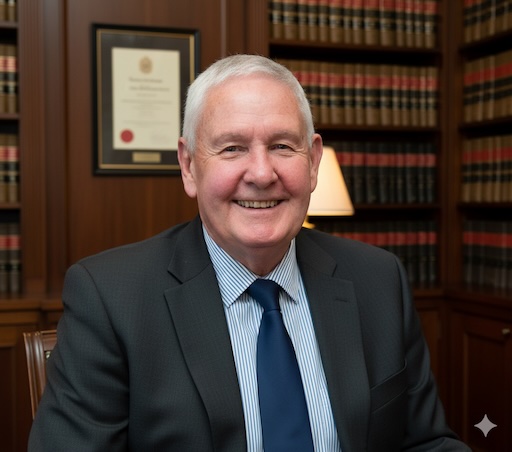 A professional headshot of David Finney in a law office.